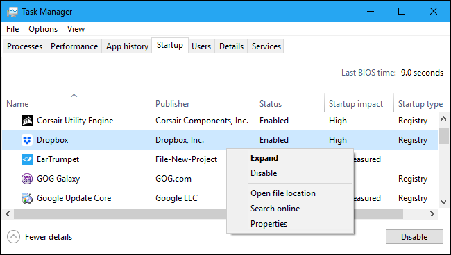 Wyłączanie aplikacji startowej w Menedżerze zadań systemu Windows 10