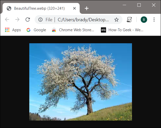 Obraz WebP otwiera się bezpośrednio w przeglądarce Chrome po kliknięciu