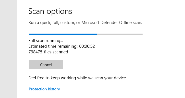Trwa pełne skanowanie programu Microsoft Defender w systemie Windows 10