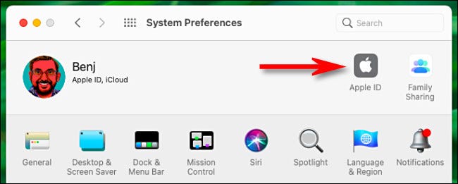 W Preferencjach systemowych kliknij „Apple ID”.