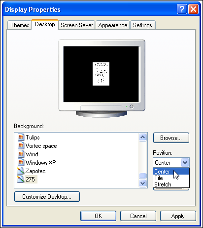 Właściwości ekranu systemu Windows XP