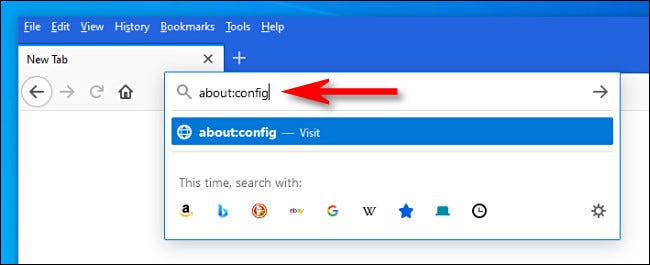 W przeglądarce Firefox wpisz „about:config” w pasku adresu i naciśnij Enter.