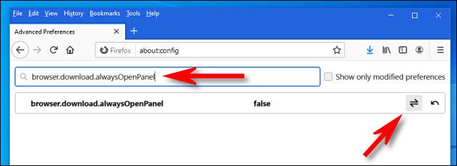 W przeglądarce Firefox przełącz „browser.download.alwaysOpenPanel” na „False”.